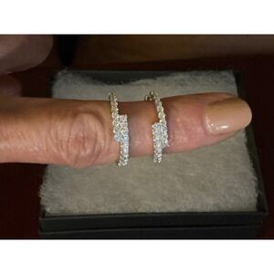 1.10ct VS‎ Lab Diamond Earrings Round Brilliant Sterling Silver Hoop Earrings